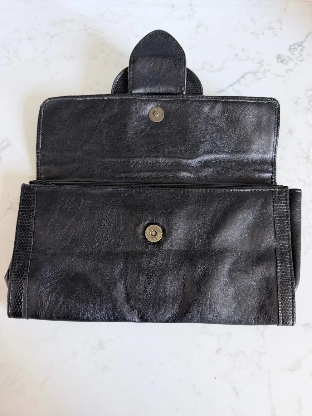 Vintage Y2K Black Women's Leather Clutch with Buckle Detail